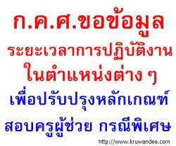 ด่วนที่สุด! ก.ค.ศ.ขอข้อมูลระยะเวลาในการปฏิบัติงาน เพื่อปรับปรุงเกณฑ์สอบบรรจุครูผู้ช่วย กรณีพิเศษ (ว12)