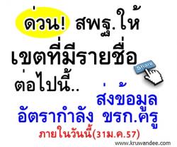 ด่วน! สพฐ.ให้เขตพื้นที่ดังต่อไปนี้ ส่งข้อมูลอัตรากำลังข้าราชการครู ภายใน 31ม.ค.2557