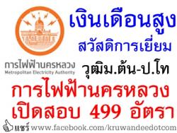 เงินเดือนสูง สวัสดิการดี การไฟฟ้านครหลวง เปิดสอบบรรจุ 499 อัตรา วุฒิม.ต้น ถึง ป.โท รับสมัครออนไลน์ 7-16 พฤษภาคม 2557