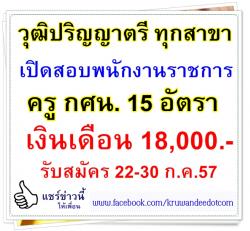 วุฒิปริญญาตรี ทุกสาขา เปิดสอบพนักงานราชการ ครูกศน. จำนวน 15 อัตรา - สนใจสมัคร 22-30 ก.ค.2557