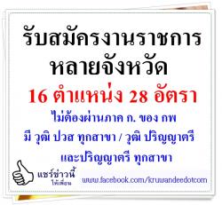 งานราชการ หลายจังหวัด 16 ตำแหน่ง 28 อัตรา ไม่ต้องผ่านภาค ก. ของ กพ มี วุฒิ ปวส ทุกสาขา และวุฒิ ปริญญาตรี ทุกสาขา