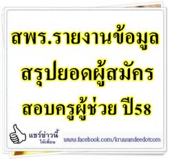 สพร.รายงานข้อมูลการรับสมัครสอบครูผู้ช่วย 2558 วันที่ 23 มีนาคม 2558