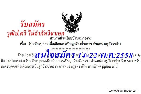 โรงเรียนบ้านแม่กองวะ รับสมัครครูอัตราจ้าง ไม่จำกัดวิชาเอก สมัคร 14-22 พ.ค.2558