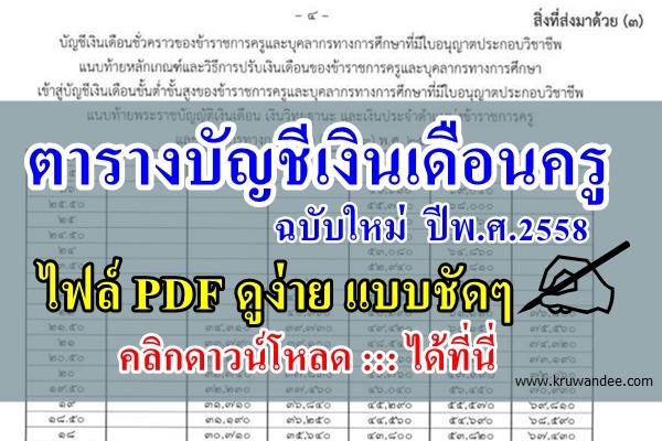 ดาวน์โหลด File PDF ตารางบัญชีเงินเดือนครู ฉบับใหม่ 2558 ก.ค.ศ. ด่วนที่สุด ที่ ศธ ๐๒๐๖.๗/ว๘ ลงวันที่ ๒๒ พ.ค.58