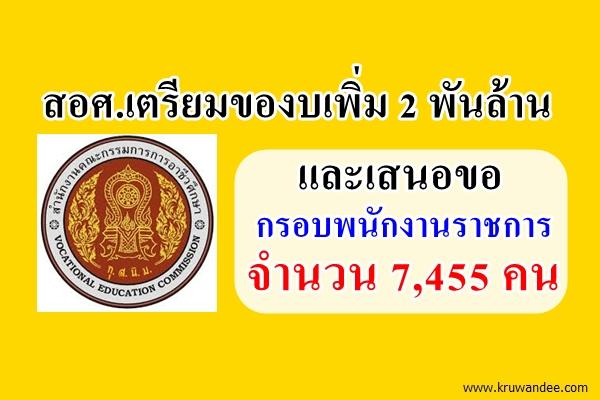 สอศ.เตรียมของบเพิ่ม 2 พันล้าน - เสนอขอกรอบพนักงานราชการ จำนวน 7,455 คน