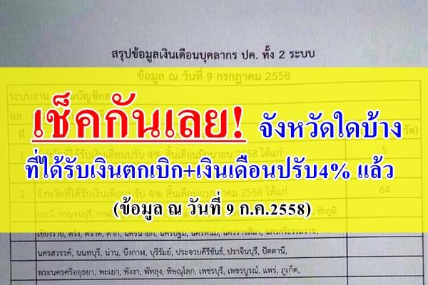 เช็คกันเลย! จังหวัดใดบ้าง ที่ได้รับเงินตกเบิก+เงินเดือนปรับ4% แล้ว (ข้อมูล ณ วันที่ 9 ก.ค.2558)