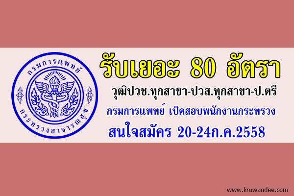 รับเยอะ 80 อัตรา ปวช.ทุกสาขา-ปวส.ทุกสาขา-ป.ตรี กรมการแพทย์ เปิดสอบพนักงานกระทรวง สมัคร20-24ก.ค.2558