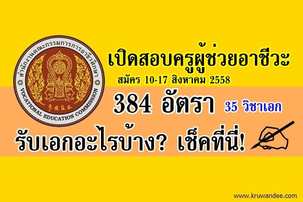 เปิดสอบครูผู้ช่วยอาชีวะ 384 อัตรา 35 วิชาเอก สมัคร10-17 สิงหาคม 2558