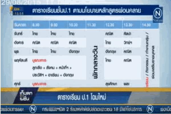 ตารางเรียนเด็ก ป.1 โฉมใหม่"