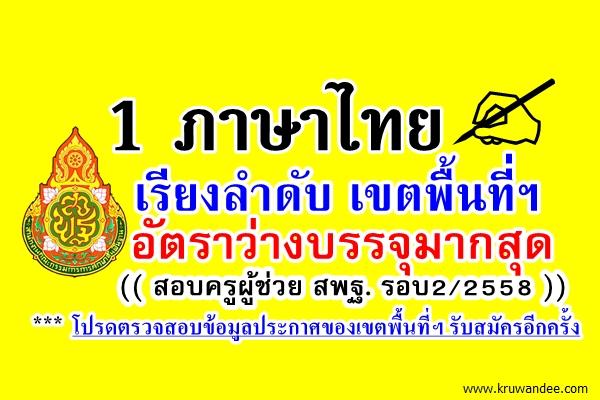 เช็คกันเลย! เรียงให้แล้ว เอกภาษาไทย เขตไหนอัตราว่าง บรรจุครูผู้ช่วย รอบ2/2558 มากที่สุด คลิกที่นี่