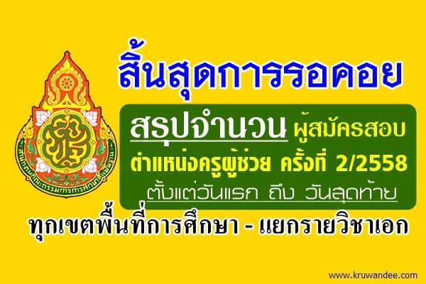 สิ้นสุดการรอคอย! สรุปยอดผู้สมัครสอบครูผู้ช่วย 2/2558 ตั้งแต่วันที่14-20ก.ย.2558 ทุกเขตพื้นที่การศึกษา