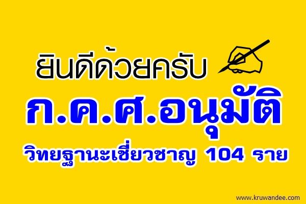 ยินดีด้วยครับ ก.ค.ศ.อนุมัติวิทยฐานะเชี่ยวชาญ 104 ราย