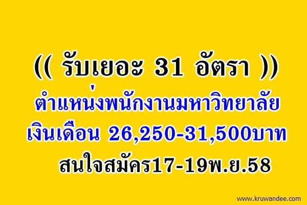 (( รับเยอะ 31 อัตรา )) ตำแหน่งพนักงานมหาวิทยาลัย เงินเดือน 26,250-31,500บาท สมัคร17-19พ.ย.58