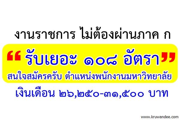 งานราชการ ไม่ต้องผ่านภาค ก 108 อัตรา สนใจสมัครครับ ตำแหน่งพนักงานมหาวิทยาลัย