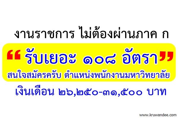 งานราชการ ไม่ต้องผ่านภาค ก 108 อัตรา สนใจสมัครครับ ตำแหน่งพนักงานมหาวิทยาลัย