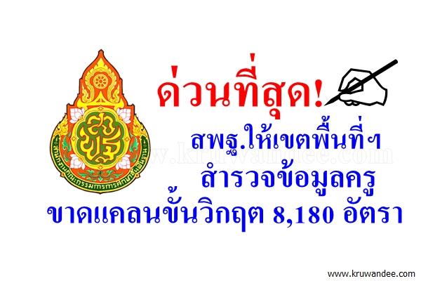 ด่วนที่สุด! สพฐ.ให้เขตพื้นที่ฯ สำรวจข้อมูลครูขาดแคลนขั้นวิกฤต 8,180 อัตรา