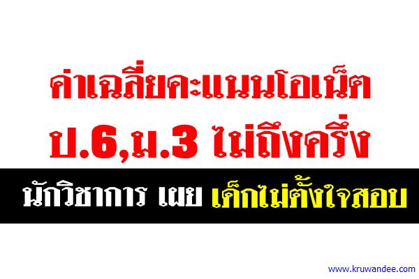 ค่าเฉลี่ยคะแนนโอเน็ต ป.6,ม.3 ไม่ถึงครึ่ง นักวิชาการ เผย เด็กไม่ตั้งใจสอบ