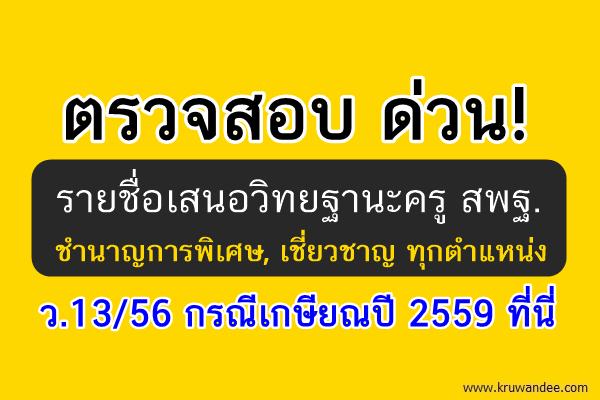 ด่วนที่สุด! ตรวจสอบรายชื่อเสนอวิทยฐานะครู สพฐ. ว.13/56 กรณีเกษียณปี 2559