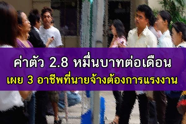 ค่าตัว 2.8 หมื่นบาทต่อเดือน เผย 3 อาชีพที่นายจ้างต้องการแรงงาน