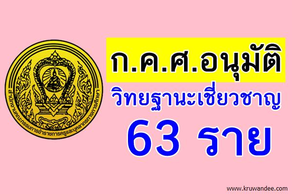 ก.ค.ศ.อนุมัติวิทยฐานะเชี่ยวชาญ 63 ราย