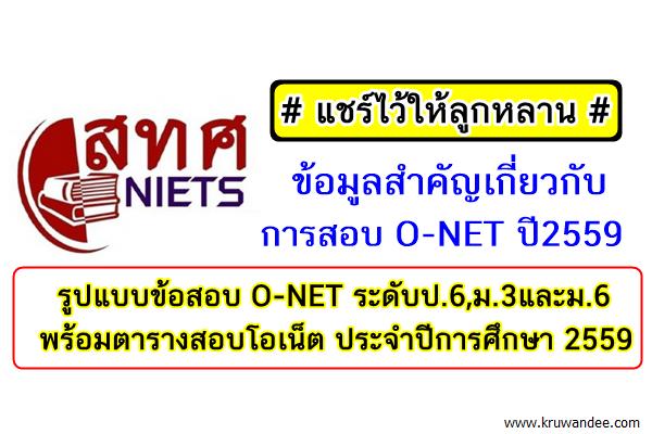 แชร์ไว้ให้ลูกหลาน ข้อมูลสำคัญเกี่ยวกับการสอบ O-NET ปี2559 ระดับป.6,ม.3และม.6 (พร้อมตารางสอบ)