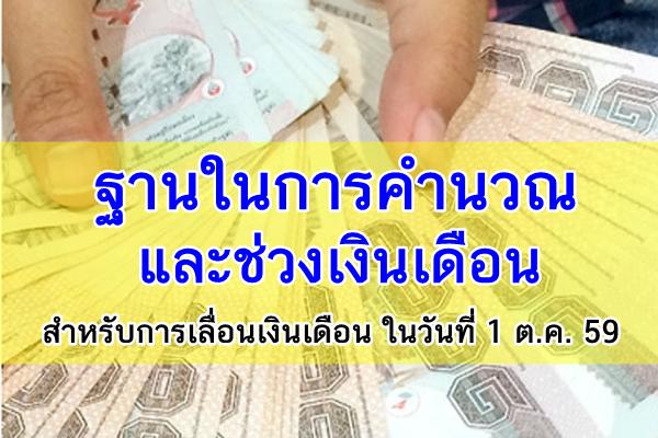 ​ฐานในการคำนวณและช่วงเงินเดือนสำหรับการเลื่อนเงินเดือนในวันที่ 1 ตุลาคม 2559