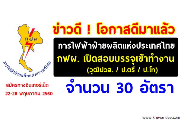 ด่วน! การไฟฟ้าฝ่ายผลิตแห่งประเทศไทย (กฟผ.) เปิดรับสมัครงาน 30 อัตรา (วุฒิปวส./ป.ตรี/ป.โท)