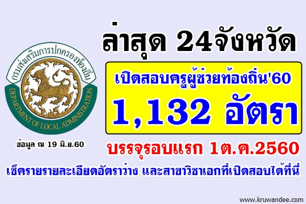 ล่าสุด24จังหวัด เปิดสอบครูผู้ช่วยท้องถิ่น 1,132 อัตรา บรรจุรอบแรก 1ต.ค.2560
