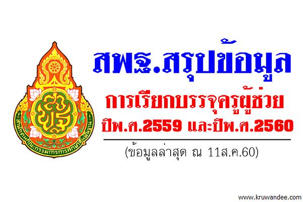 สพฐ.สรุปข้อมูลการเรียกบรรจุครูผู้ช่วย ปีพ.ศ.2559 และปีพ.ศ.2560 (ข้อมูลล่าสุด ณ 11ส.ค.60)