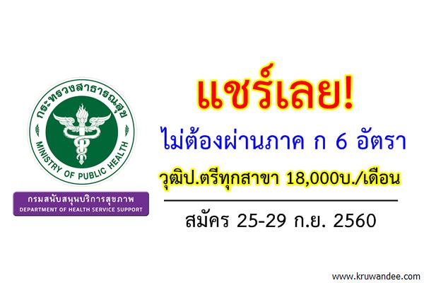 แชร์เลย! ไม่ต้องผ่านภาค ก 6 อัตรา วุฒิป.ตรีทุกสาขา 18,000บ./เดือน กรมสนับสนุนบริการสุขภาพ