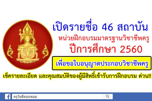 เปิดรายชื่อ46สถาบัน หน่วยฝึกอบรมมาตรฐานวิชาชีพครู ปีการศึกษา2560 เพื่อขอใบประกอบวิชาชีพครู