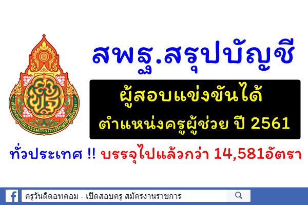 สพฐ.สรุปบัญชีผู้สอบแข่งขันได้ ตำแหน่งครูผู้ช่วย ปี 2561 ทั่วประเทศ !! บรรจุไปแล้วกว่า 14,581อัตรา