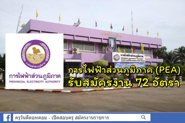 การไฟฟ้าส่วนภูมิภาค (PEA) รับสมัครงาน 72 อัตรา กรอกใบสมัครออนไลน์