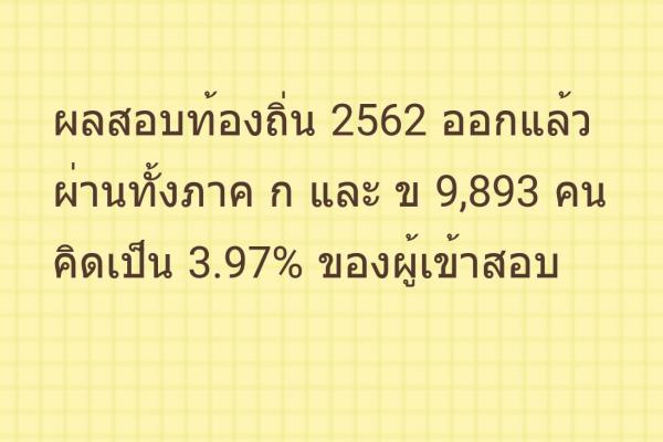 ผลสอบท้องถิ่นออกแล้ว ผ่านทั้งภาค ก และภาค ข จำนวน 9,893 คน คิดเป็น 3.97% ของผู้เข้าสอบ