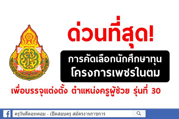 ด่วนที่สุด! การคัดเลือกนักศึกษาทุนโครงการเพชรในตม เพื่อบรรจุแต่งตั้ง ตำแหน่งครูผู้ช่วย รุ่นที่ 30