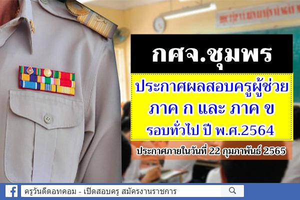 กศจ.ชุมพร ประกาศผลสอบครูผู้ช่วย ภาค ก และภาค ข รอบทั่วไป ปี พ.ศ.2564