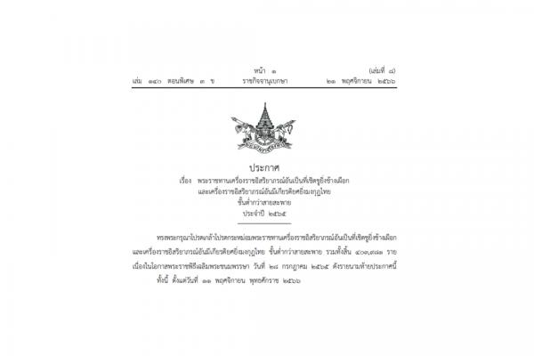 ราชกิจจานุเบกษา เผยแพร่พระบรมราชโองการ พระราชทานเครื่องราชอิสริยาภรณ์ฯ ประจำปี 2565