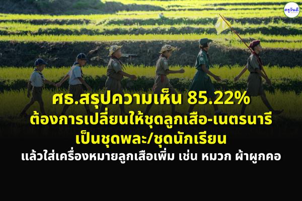 ศธ.สรุปความเห็น 85.22% ต้องการเปลี่ยนให้ชุดลูกเสือ-เนตรนารี เป็นชุดพละ/ชุดนักเรียน หมวก+ผ้าผูกคอ