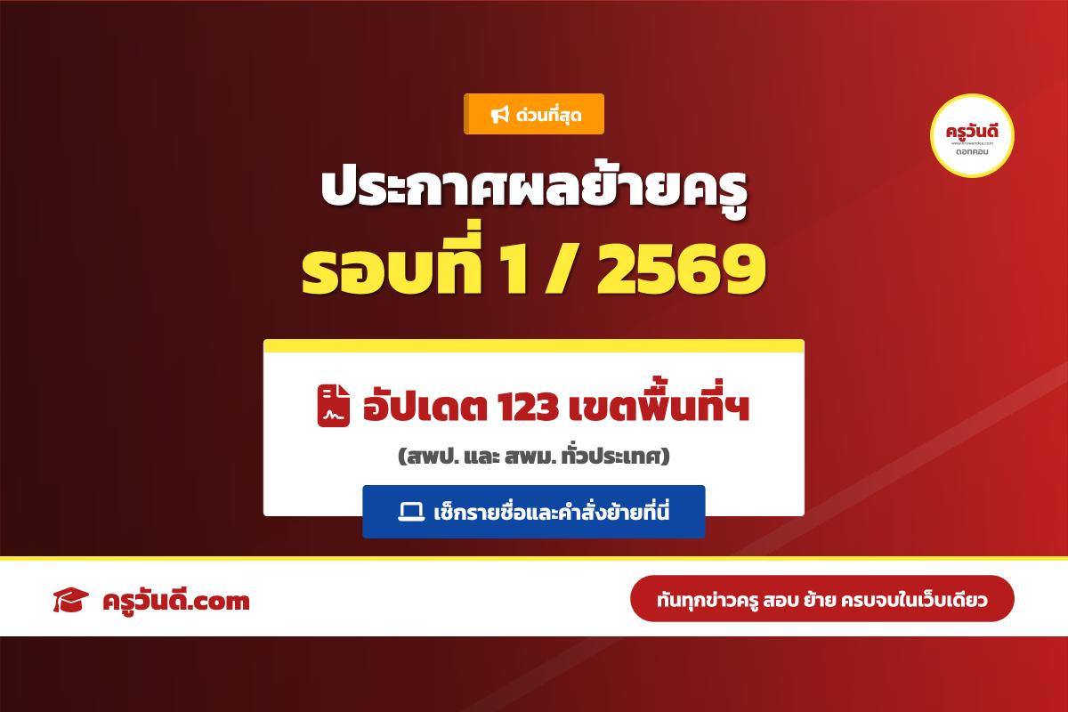 ประกาศผลย้ายครู 2569 รอบที่ 1 อัปเดตล่าสุด 123 เขตพื้นที่การศึกษา (สพป.-สพม.)