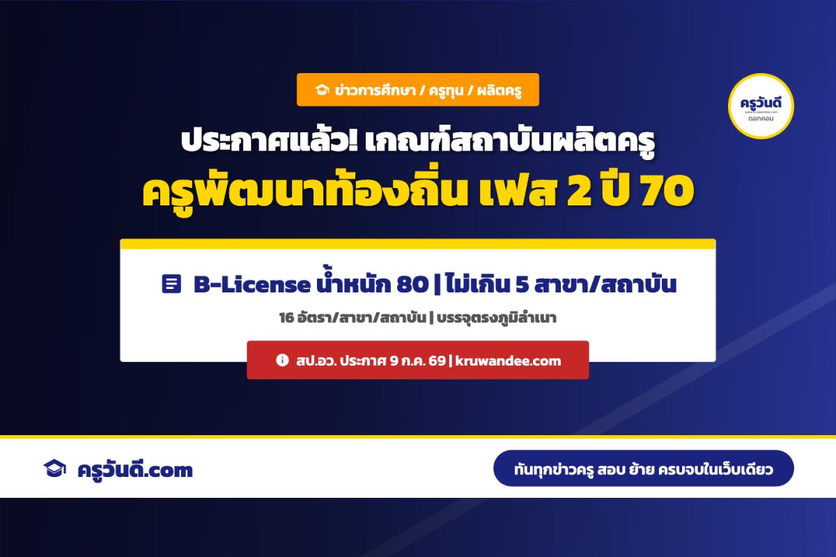 สป.อว. ประกาศเกณฑ์คัดเลือกสถาบันผลิตครู โครงการผลิตครูเพื่อพัฒนาท้องถิ่น ระยะที่ 2 ปีการศึกษา 2570
