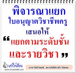 พิจารณาแยกใบอนุญาตวิชาชีพครู เสนอให้ แยกตามระดับชั้น และรายวิชา