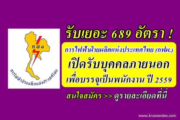 รับเยอะ 689 อัตรา การไฟฟ้าฝ่ายผลิตแห่งประเทศไทย (กฟผ.) เปิดรับบุคคลภายนอกเพื่อบรรจุเป็นพนักงาน ปี 2559