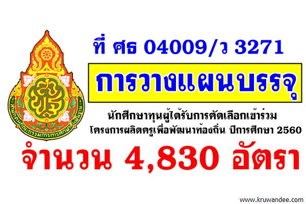 การวางแผนบรรจุนักศึกษาทุนผู้ได้รับการคัดเลือกเข้าร่วมโครงการผลิตครูเพื่อพัฒนาท้องถิ่น ปีการศึกษา 2560