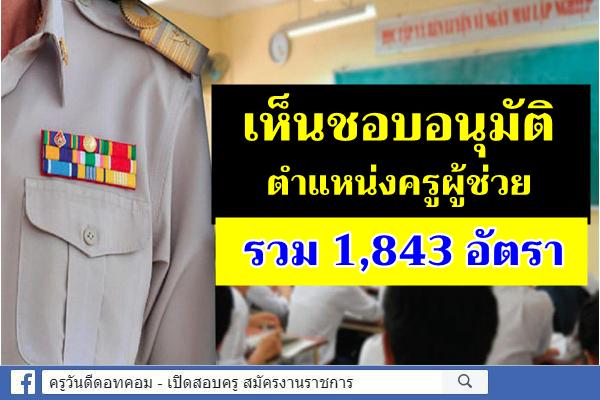 เห็นชอบอนุมัติตำแหน่งครูผู้ช่วย สอศ.และ กศน.รวม 1,843 อัตรา