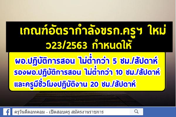 เกณฑ์อัตรากำลังครูใหม่ กำหนดให้ผอ.สอน5ชม./สัปดาห์ รองผอ.10 ชม./สัปดาห์ และครูมีชั่วโมงปฏิบัติงาน20ชม./สัปดาห์