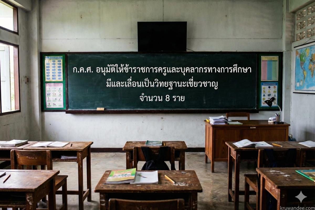 ก.ค.ศ. อนุมัติให้ข้าราชการครูและบุคลากรทางการศึกษา มีและเลื่อนเป็นวิทยฐานะเชี่ยวชาญ จำนวน 8 ราย