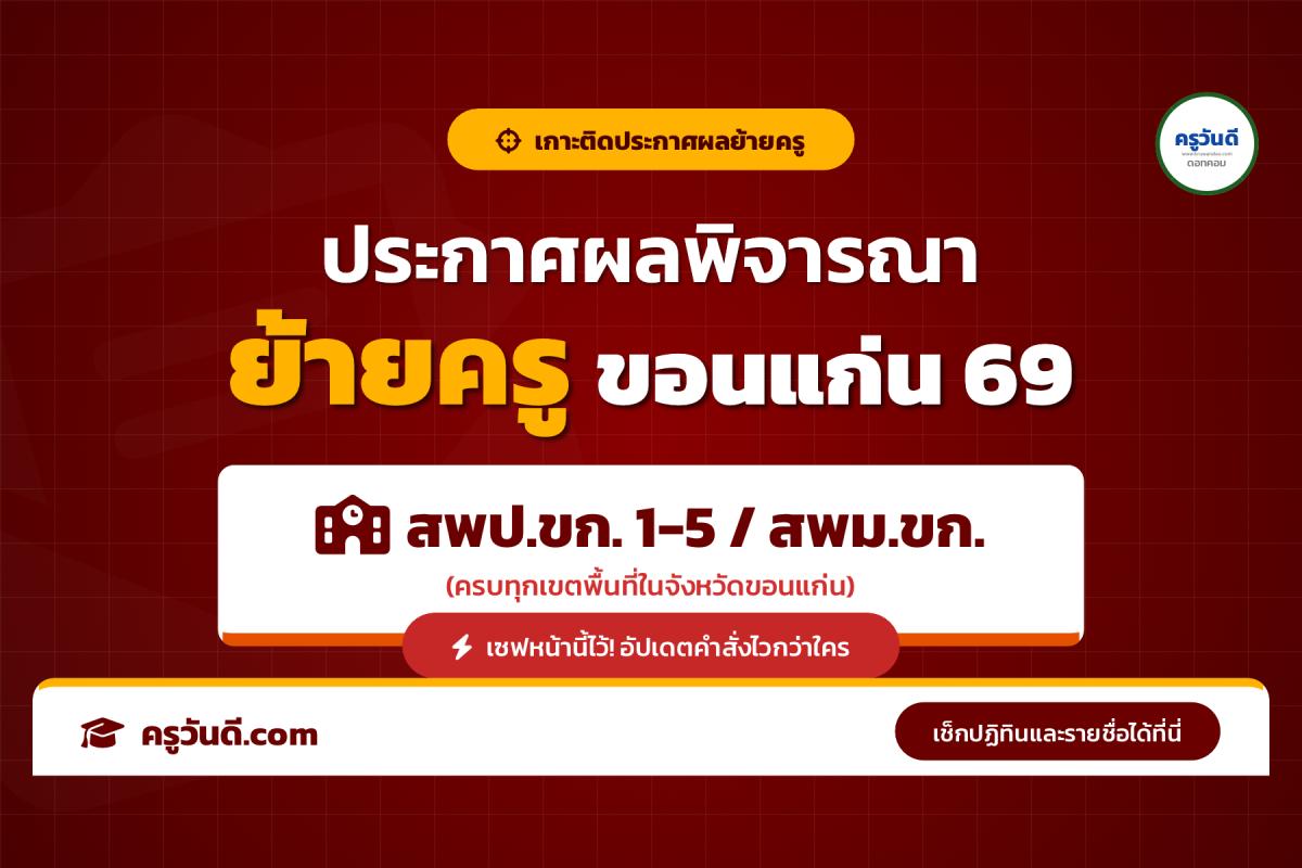 เกาะติด! ประกาศผลพิจารณาย้ายครู 2569 จังหวัดขอนแก่น (สพป.ขก. 1-5 / สพม.ขก.)