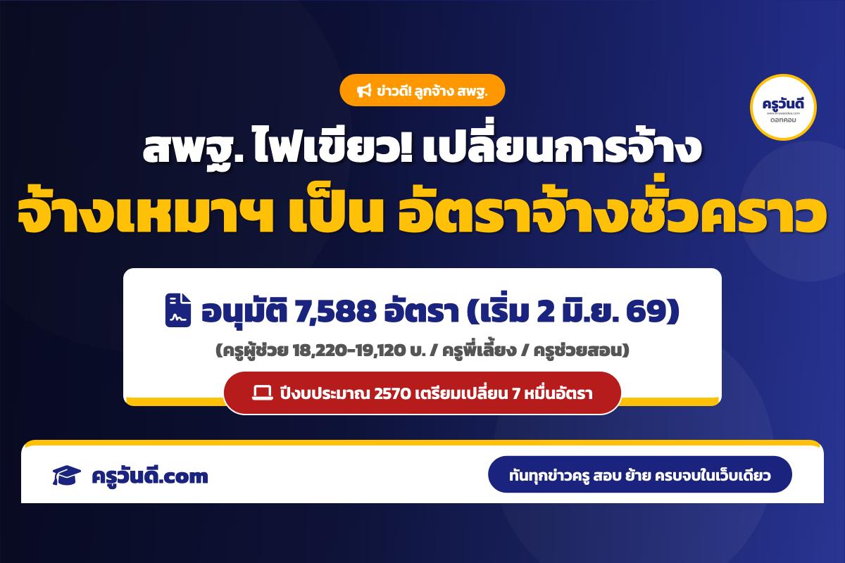สพฐ. ไฟเขียวแล้ว! เปลี่ยนจ้างเหมาเป็นลูกจ้างชั่วคราว ครูผู้ช่วยรับ 18,220-19,120 บาท เตรียมจ้าง 2 มิ.ย. นี้