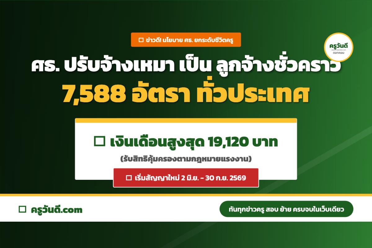 ศธ. ปรับสถานะจ้างเหมาบริการเป็นลูกจ้างชั่วคราว 7,588 อัตรา เริ่ม 2 มิ.ย. 2569