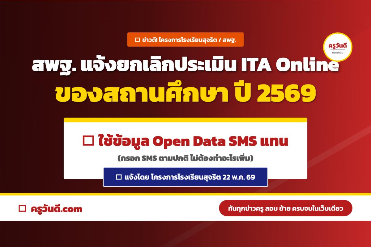 สพฐ. แจ้งยกเลิกประเมิน ITA Online สถานศึกษา ปีงบประมาณ 2569 ใช้ข้อมูล SMS แทน